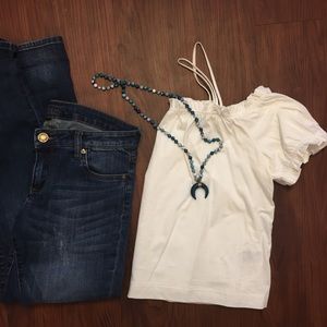 White cold shoulder halter top